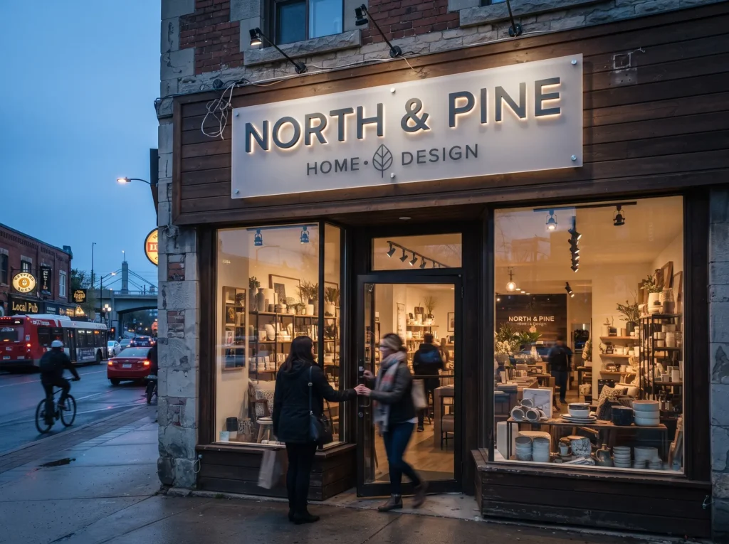 Custom acrylic storefront sign installed for a retail business in Ottawa