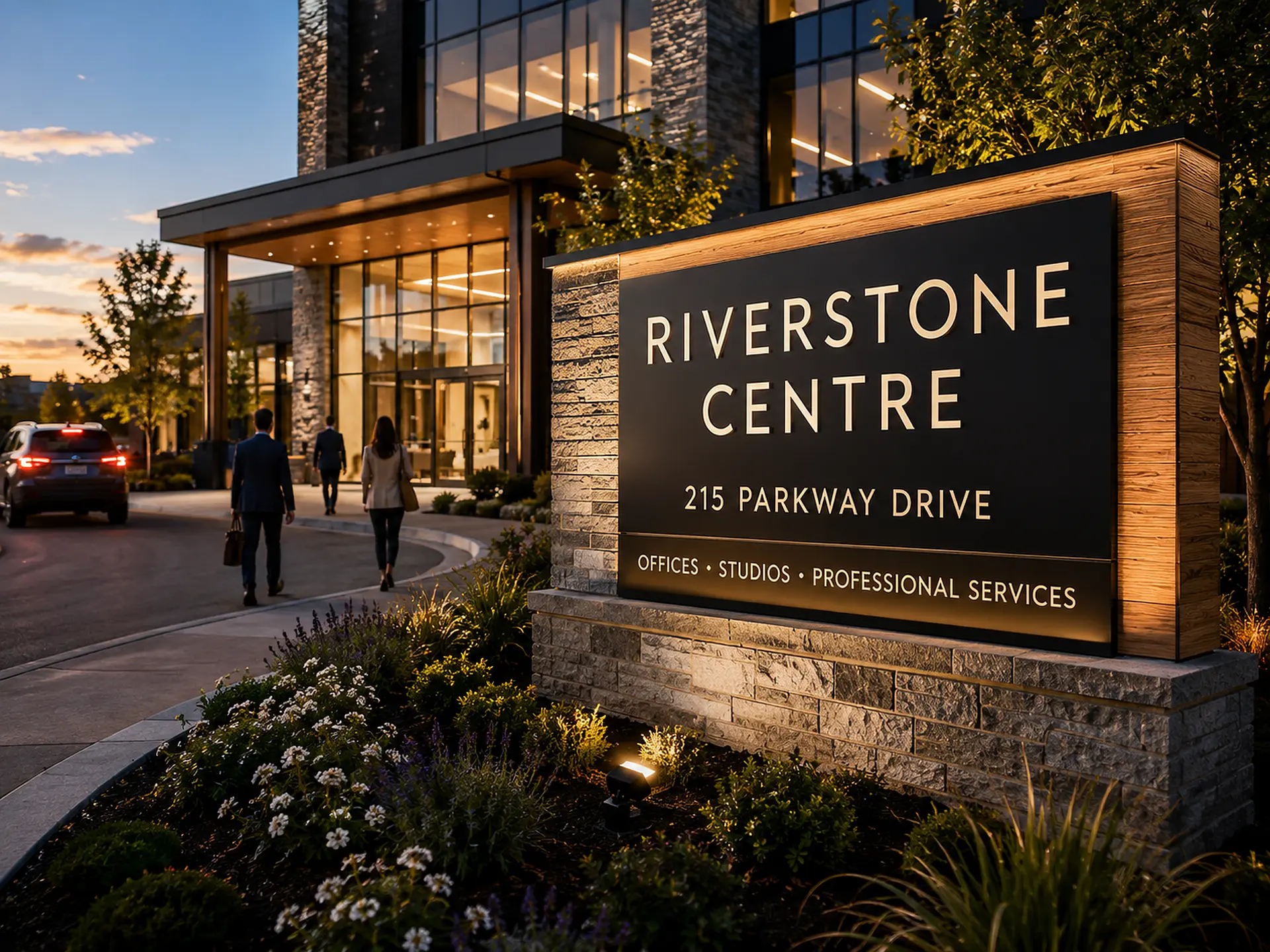 Custom architectural building identification signage for a commercial property in Ottawa
