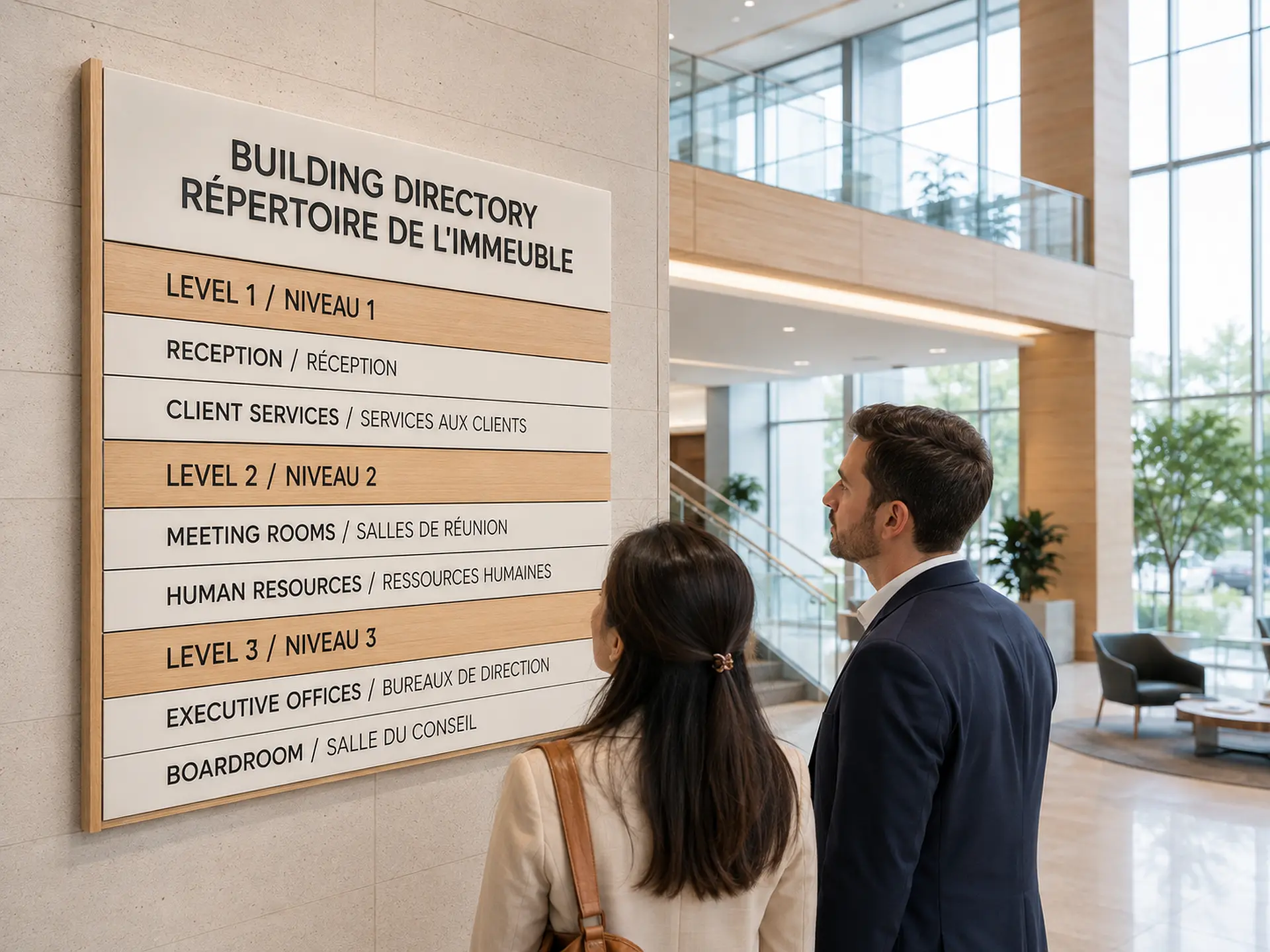 Custom bilingual English and French building directory for an Ottawa facility