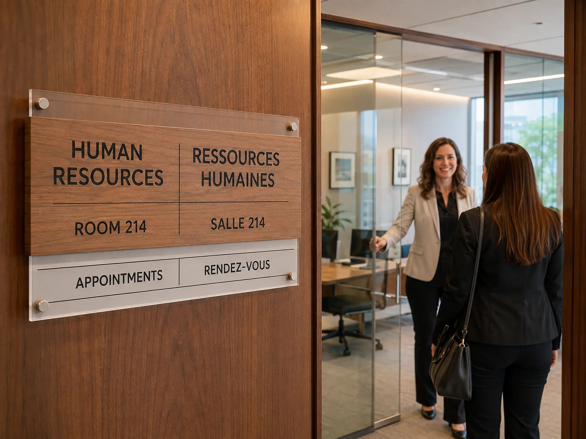 Custom bilingual English and French office room sign in Ottawa
