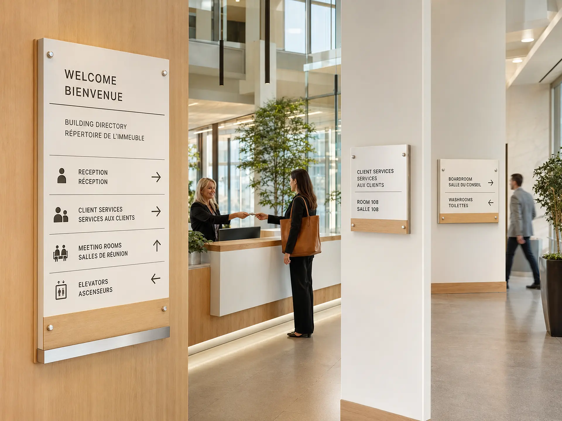 Complete bilingual English and French signage and wayfinding system for an Ottawa facility