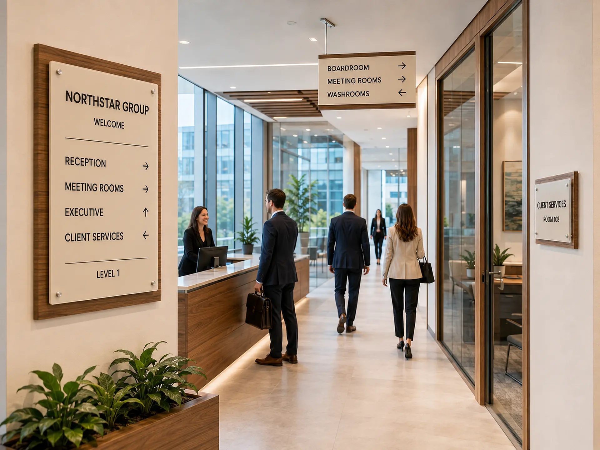 Complete custom office wayfinding and identification signage system in an Ottawa corporate workplace