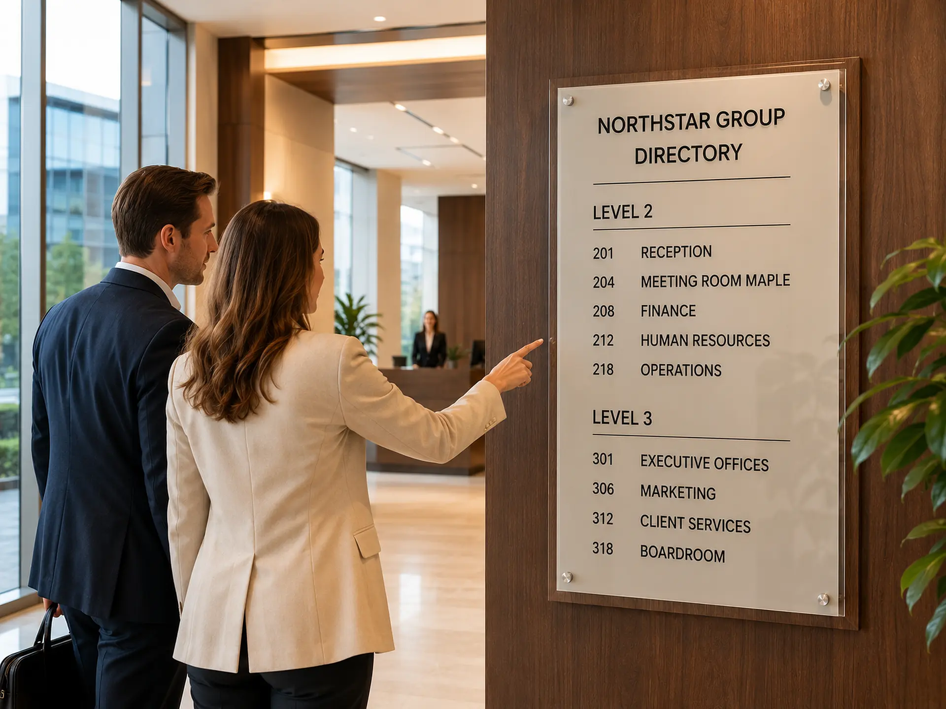 Custom office directory helping visitors locate departments in an Ottawa corporate building