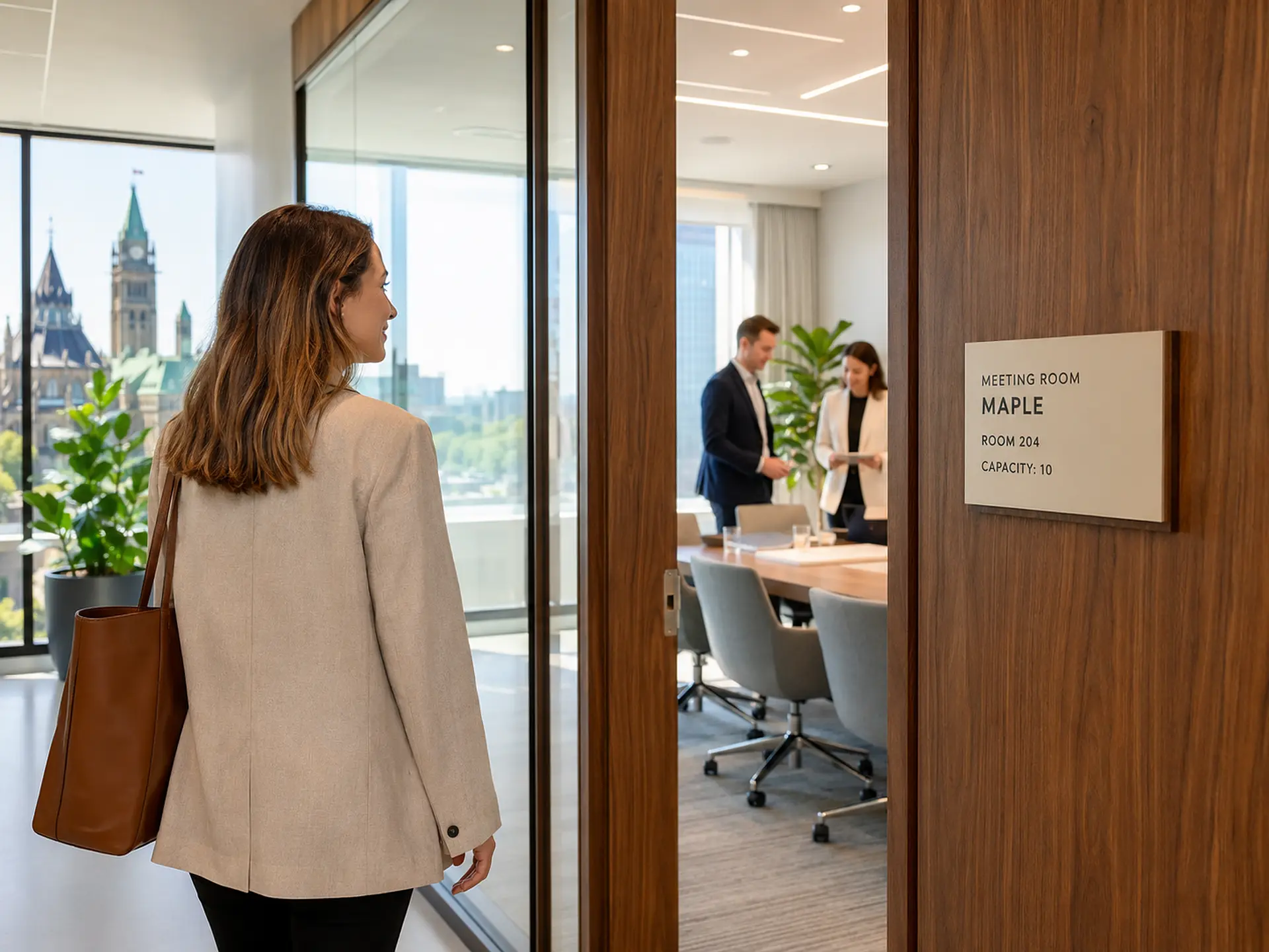 Custom office room identification sign helping visitors find a meeting room in Ottawa