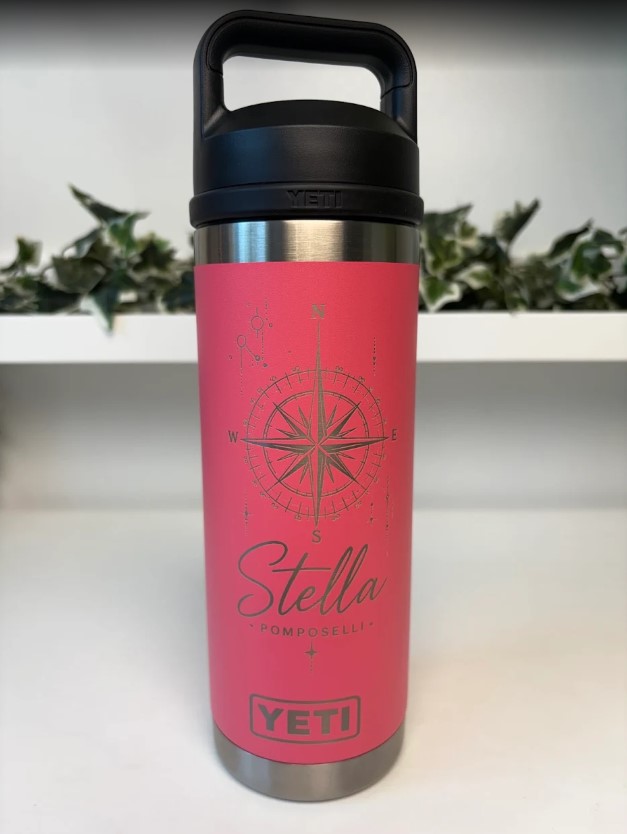 Custom laser engraved YETI bottle with personalized design in Ottawa