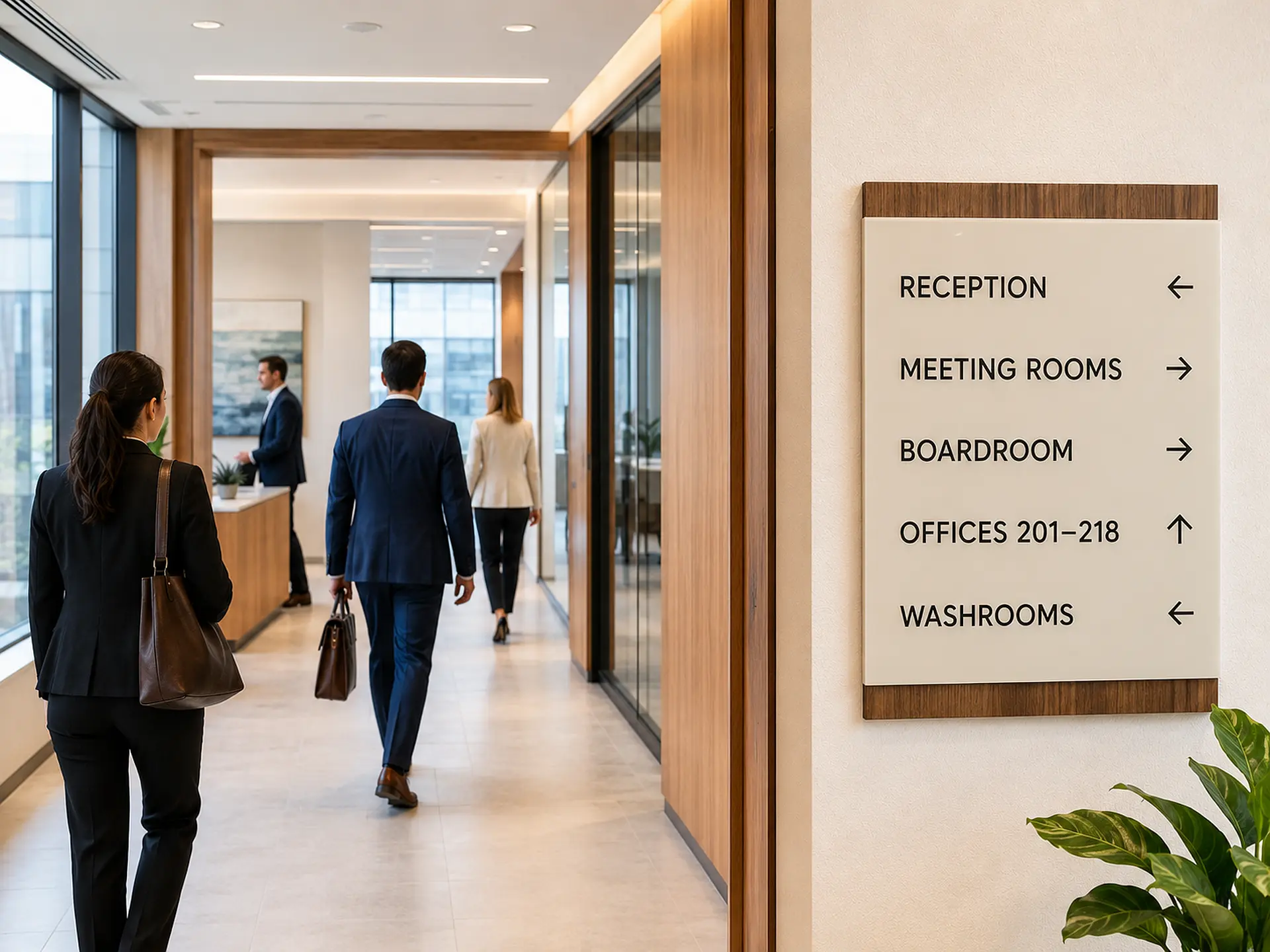Professional directional office signage guiding visitors through a modern Ottawa workplace