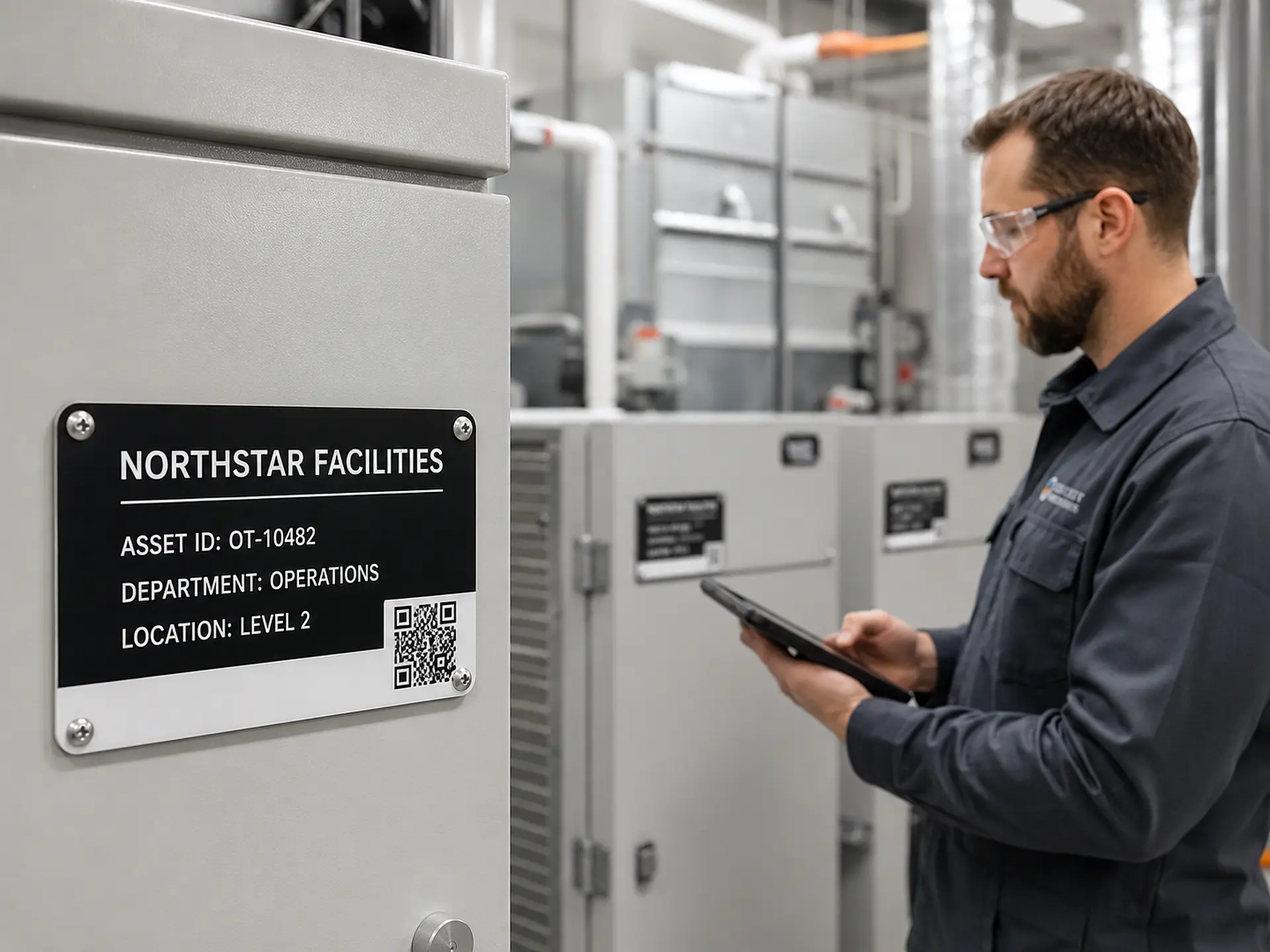 Permanent industrial asset tag identifying commercial equipment in Ottawa