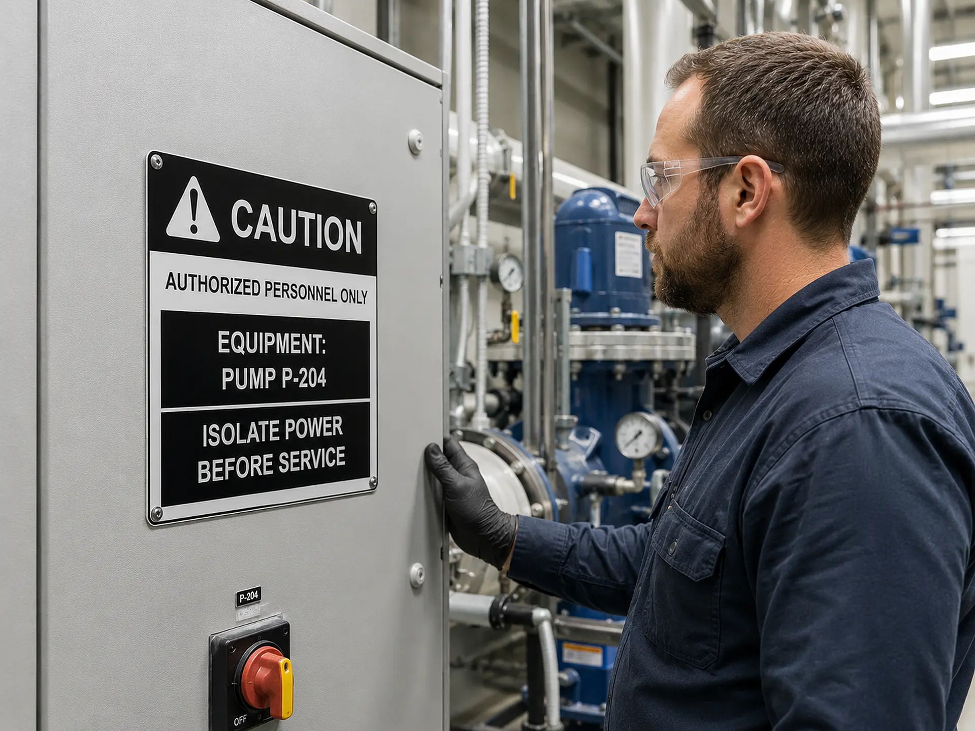 Permanent engraved safety and operational equipment label in an Ottawa facility