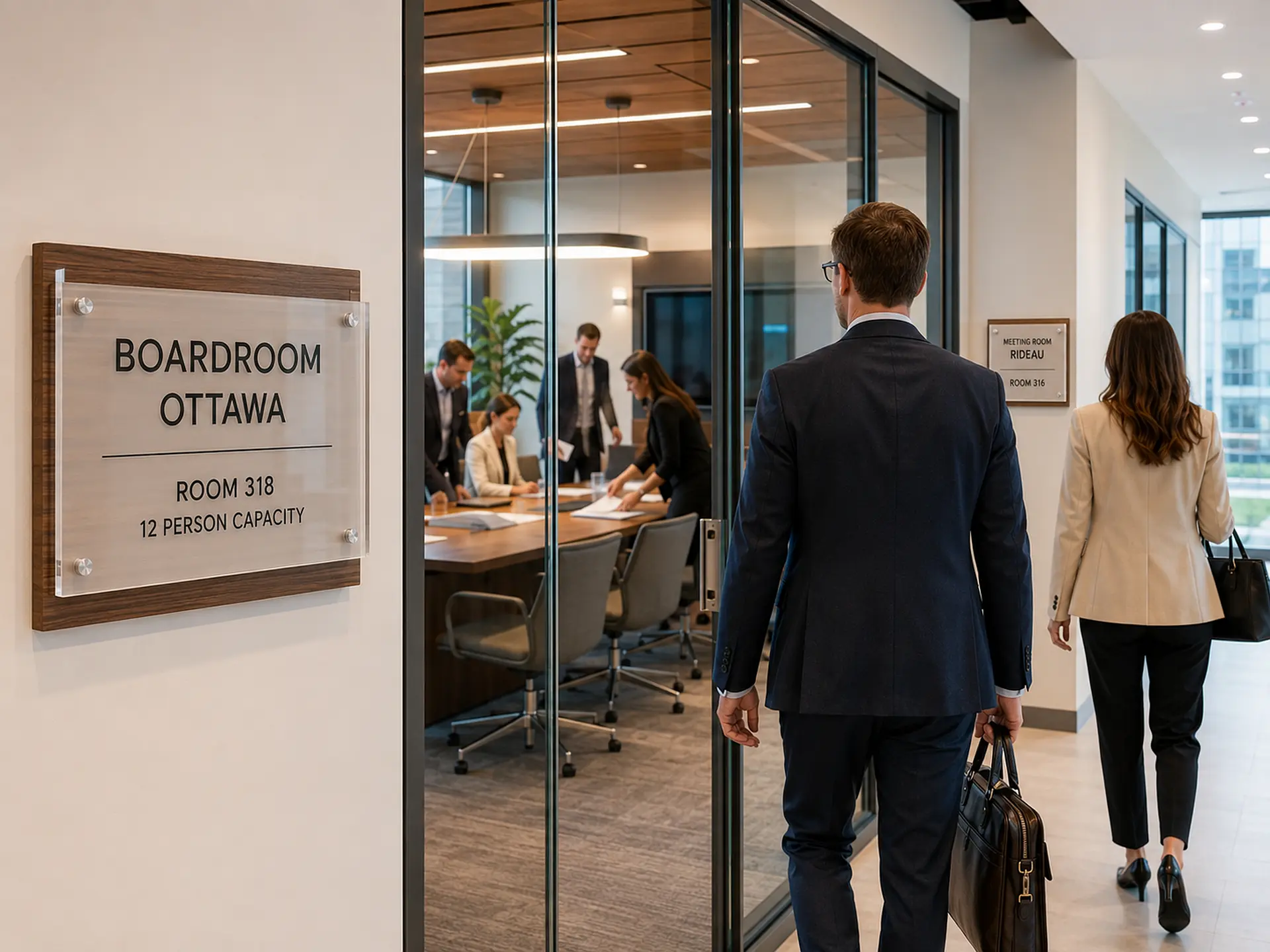 Custom meeting and conference room signs in a professional Ottawa office