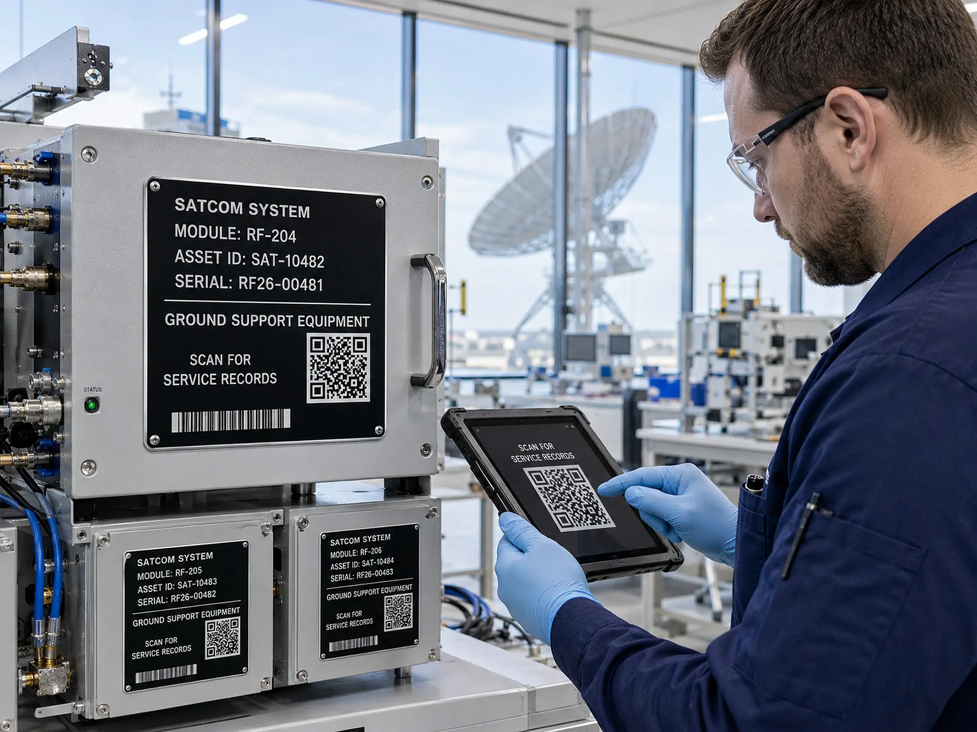 QR code and serial identification system for satellite communications support equipment in Canada