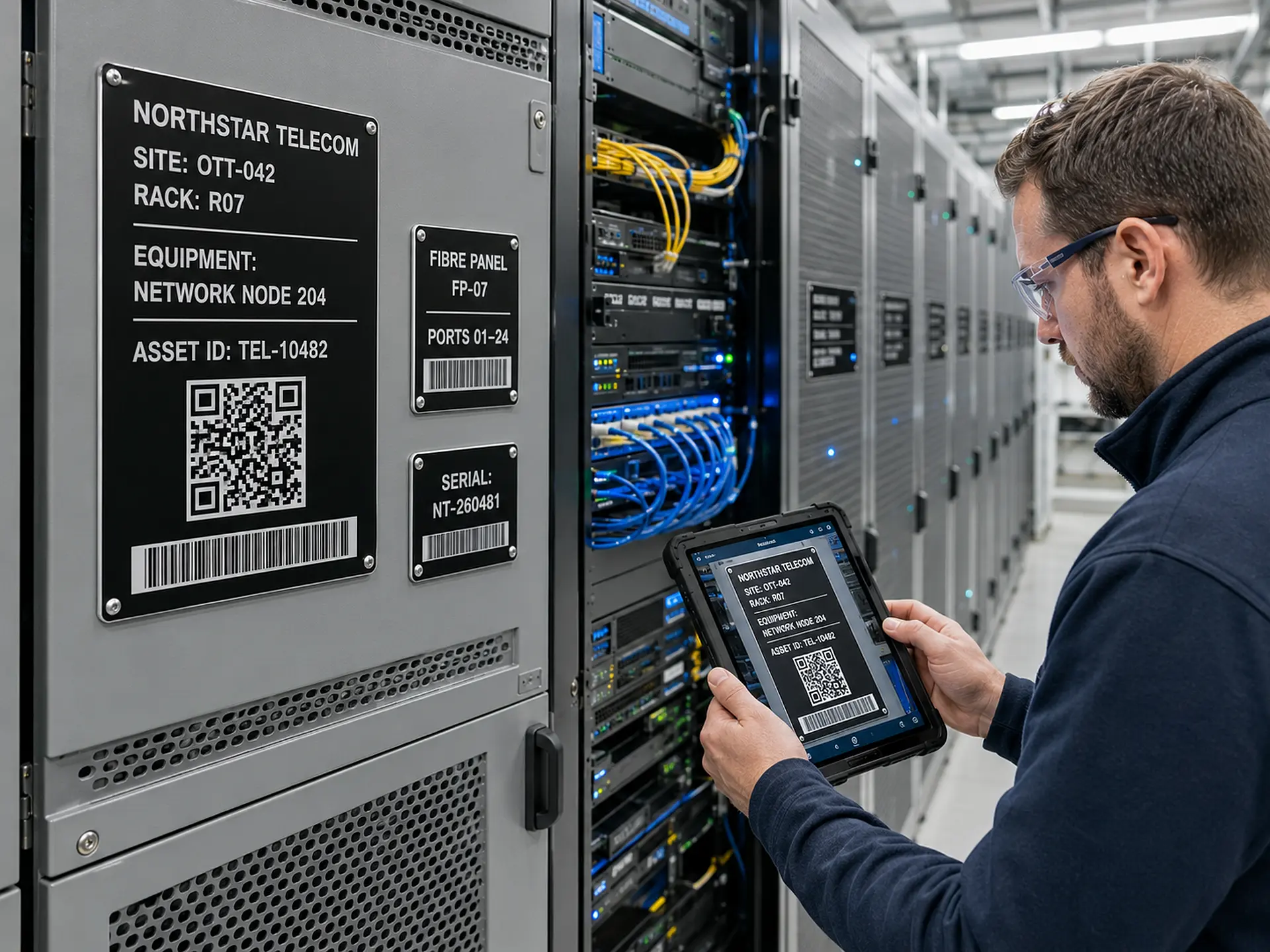 Telecommunications equipment identification system with QR codes and asset tags in Ottawa