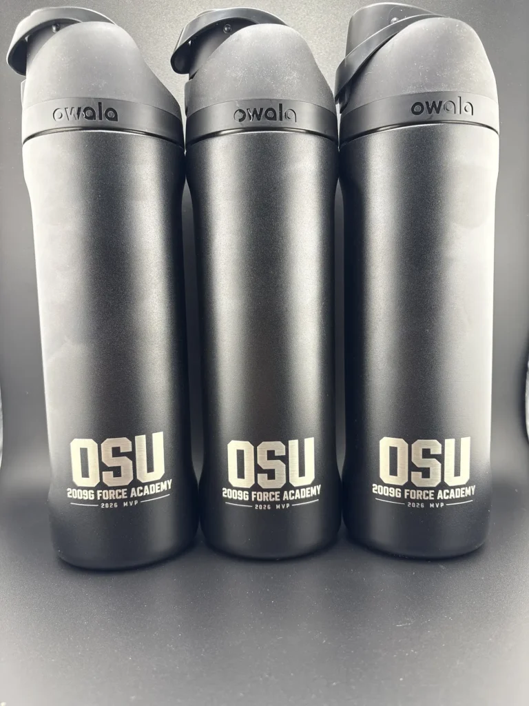 Sports team water bottle engraving on black Owala bottles with matching MVP artwork in Ottawa